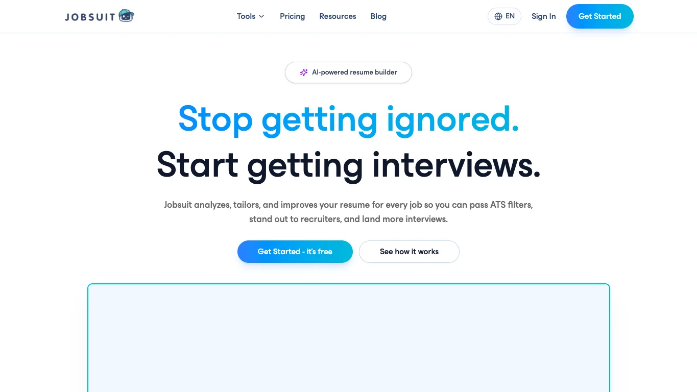 Jobsuit AI official homepage screenshot