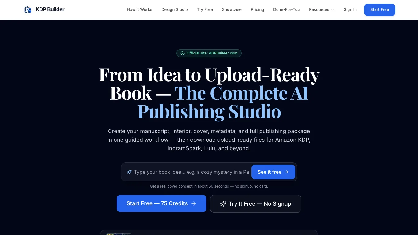 KDP Builder official homepage screenshot