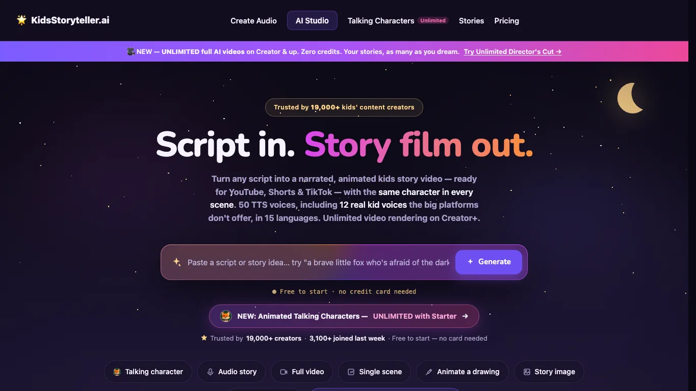KidsStoryteller.ai official homepage screenshot