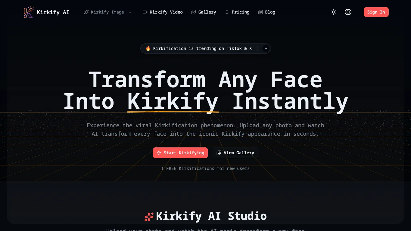 Kirkify AI official homepage screenshot