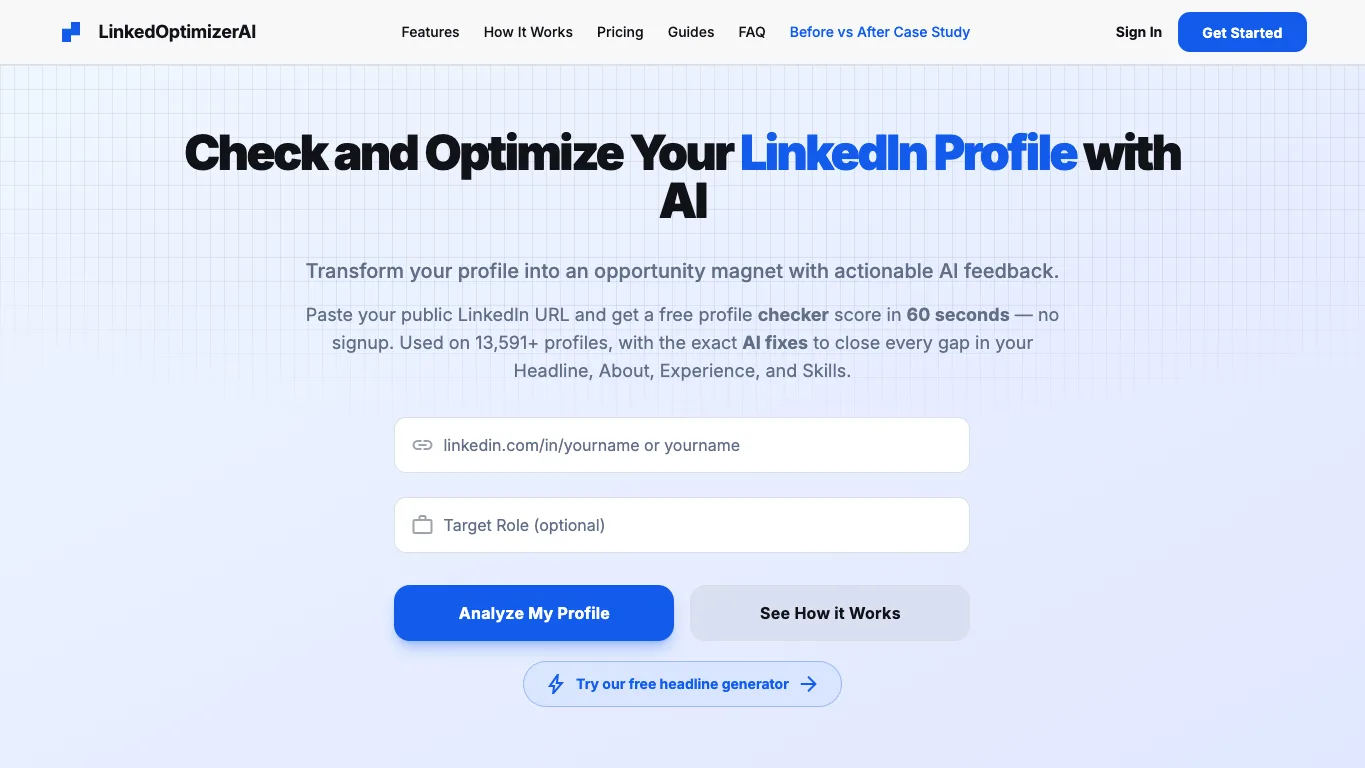 LinkedOptimizer official homepage screenshot