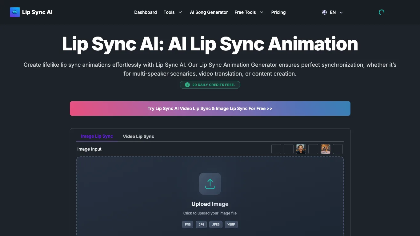 Lip Sync AI official homepage screenshot