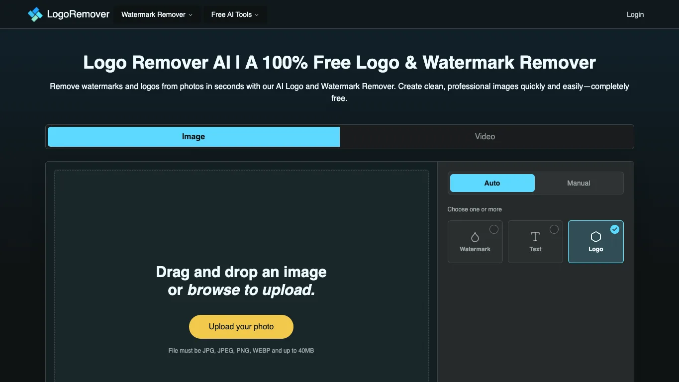 Logo Remover AI official homepage screenshot