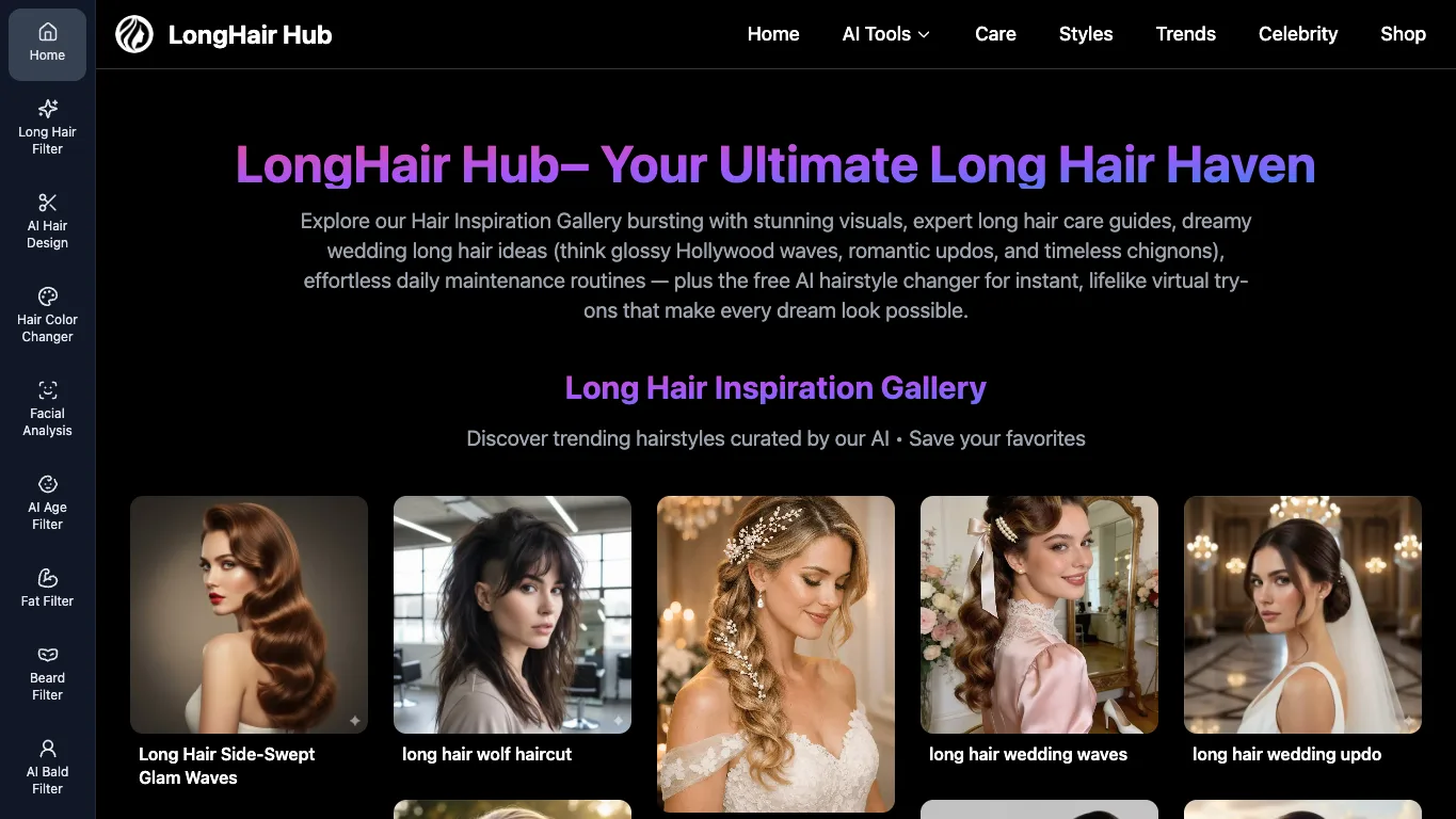 Long Hair Styles official homepage screenshot