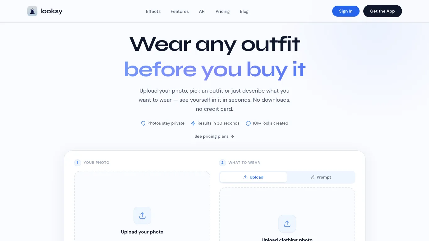 Looksy AI official homepage screenshot