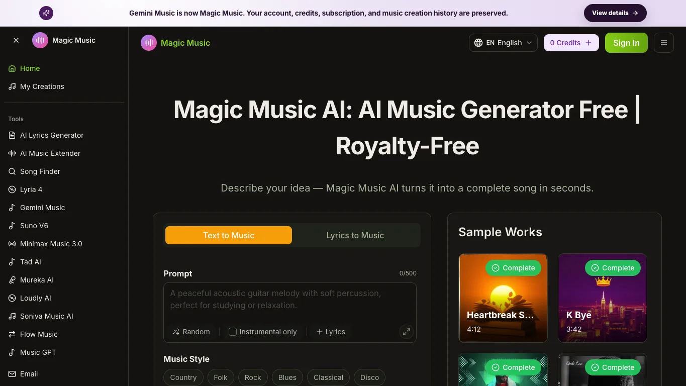 Magic Music official homepage screenshot
