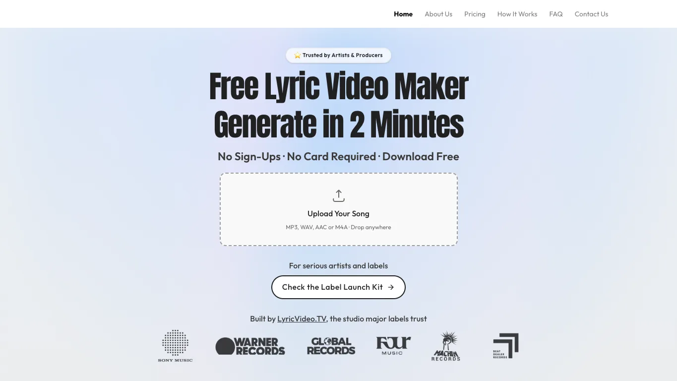 AI Lyric Video Maker official homepage screenshot