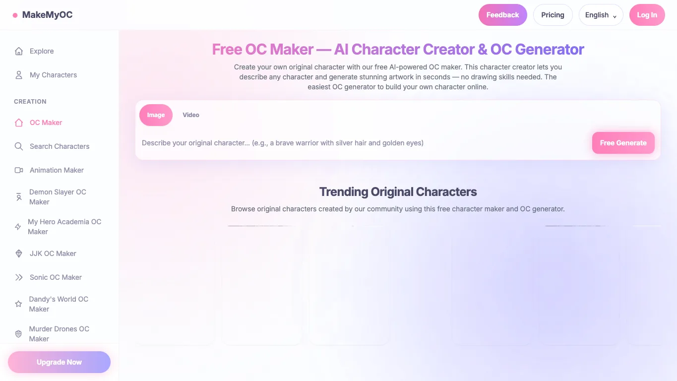 MakeMyOC official homepage screenshot