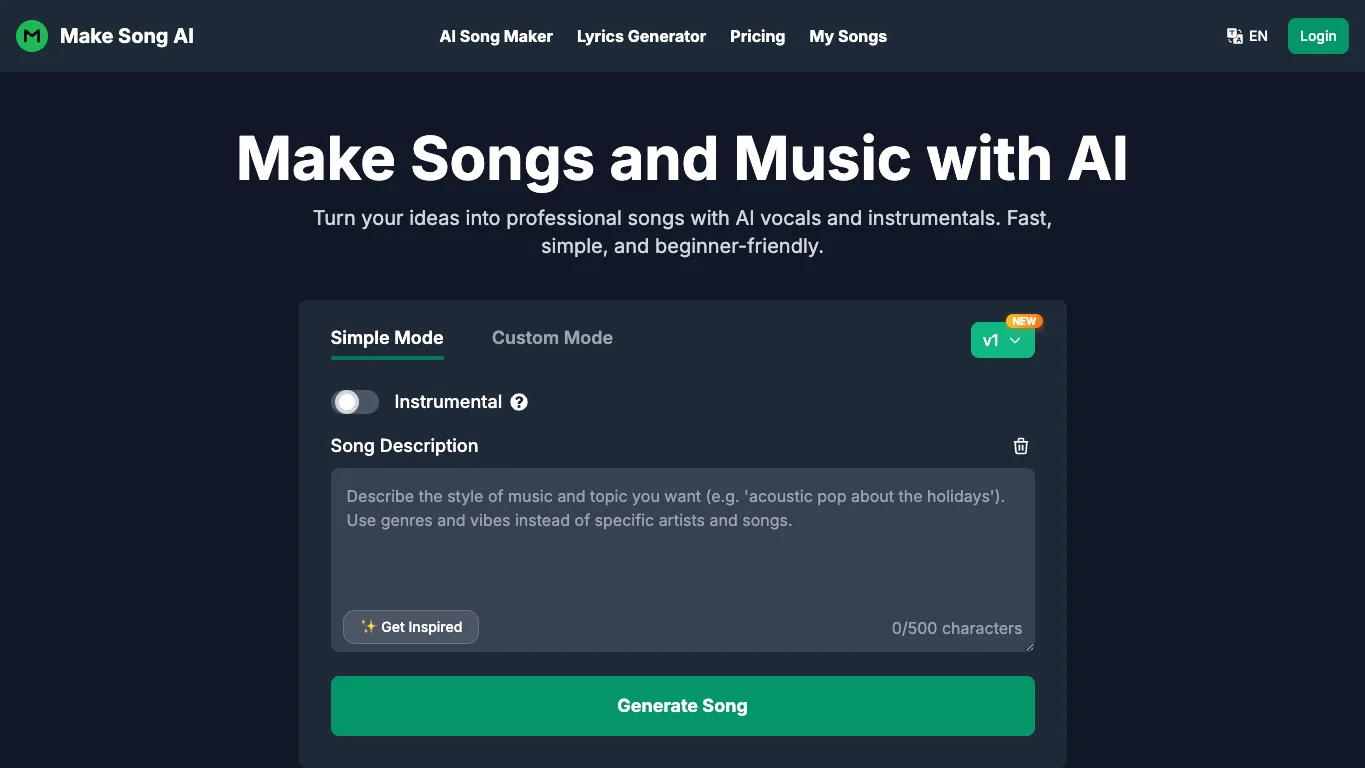 Make Song AI official homepage screenshot