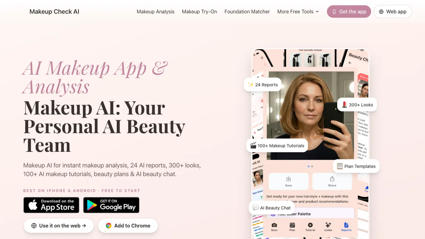 Makeup AI official homepage screenshot