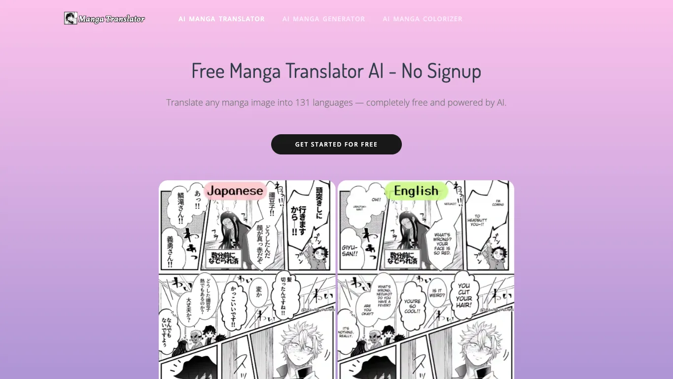 Manga Translator AI official homepage screenshot
