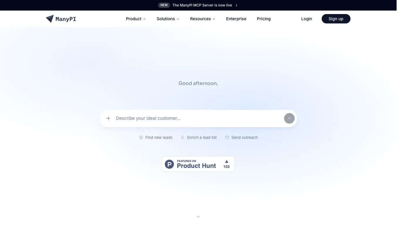ManyPI official homepage screenshot
