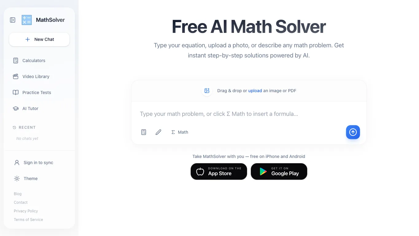 Math Solver official homepage screenshot