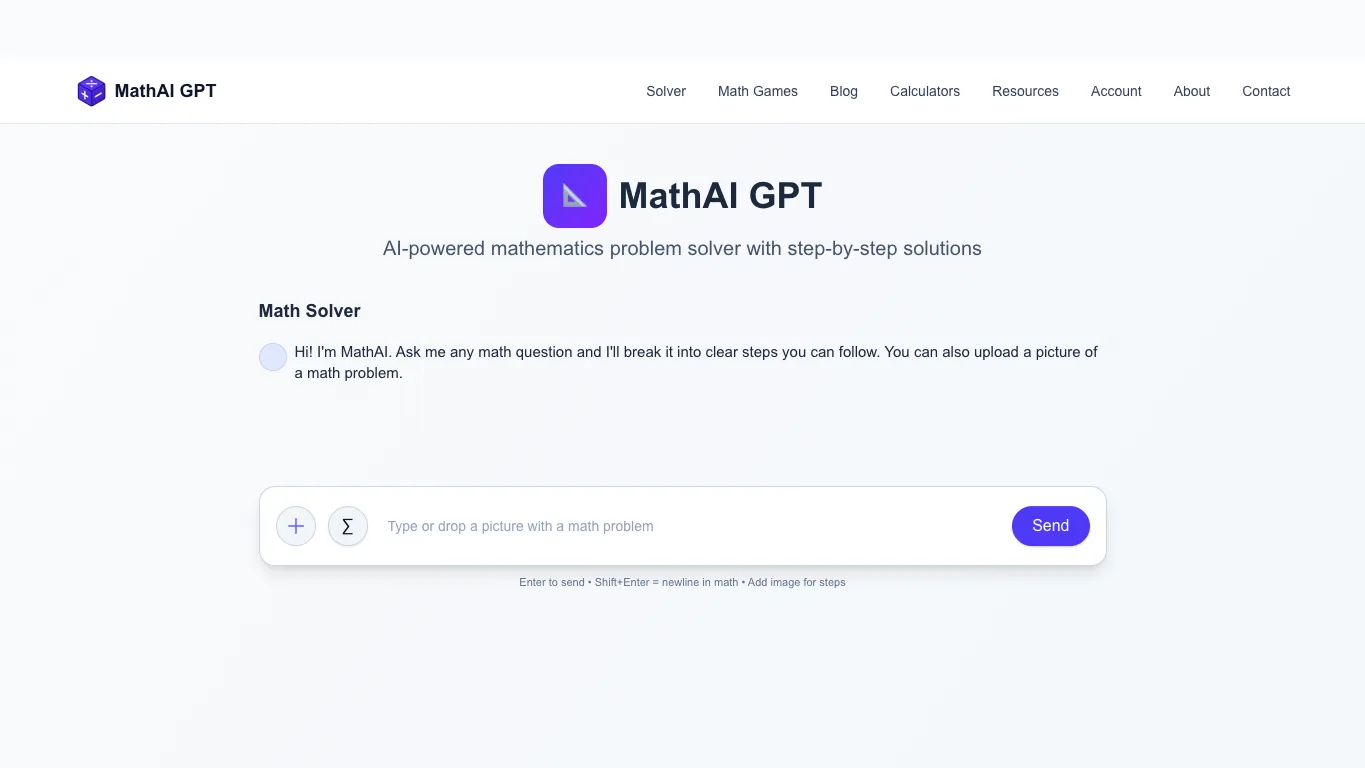 MathAI GPT official homepage screenshot
