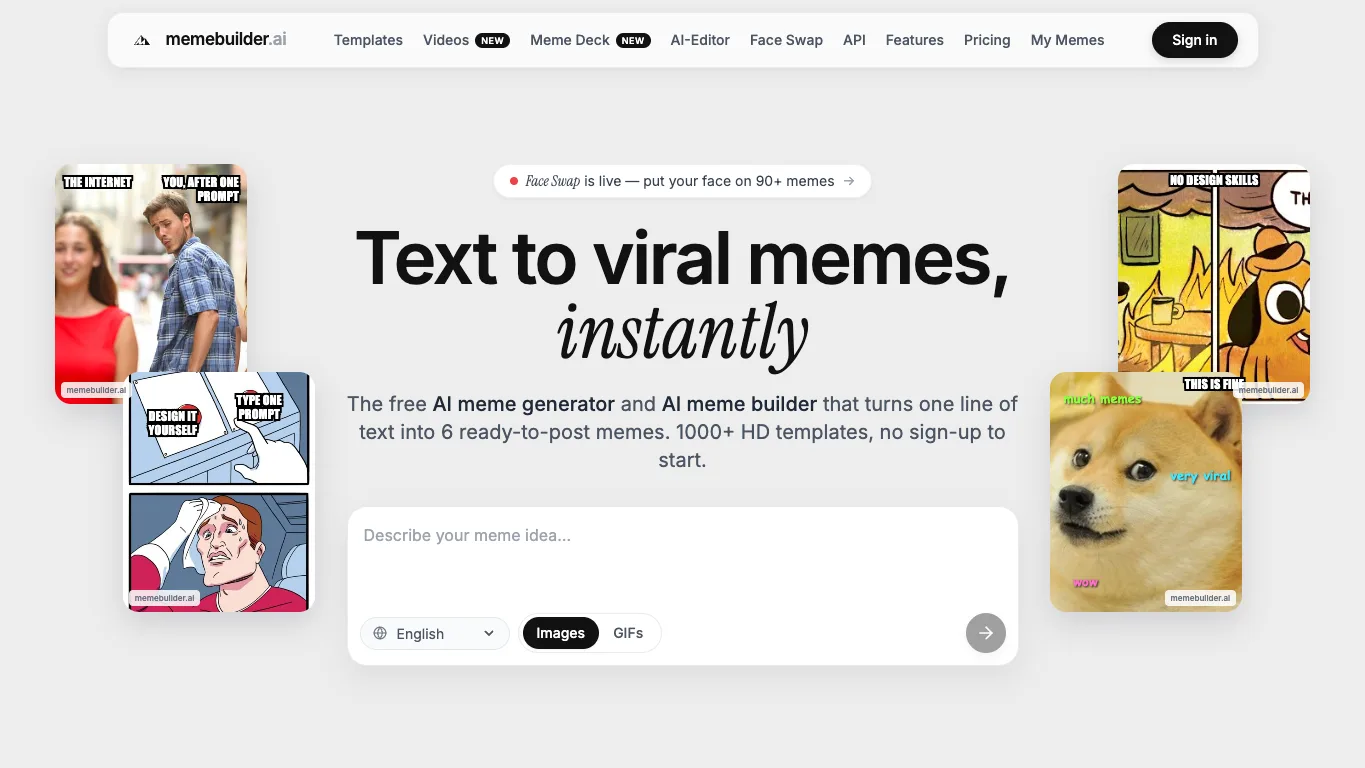 MemeBuilder.ai official homepage screenshot