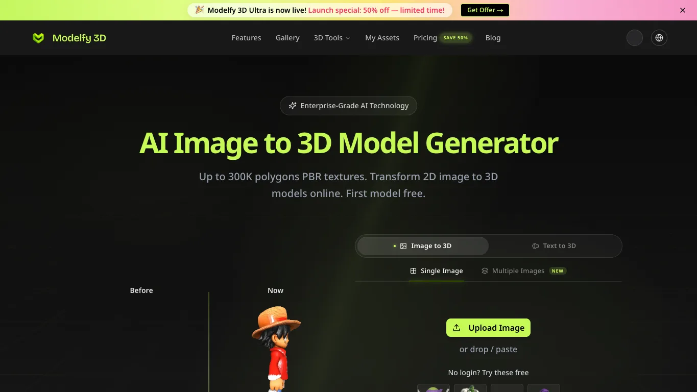 Modelfy 3D official homepage screenshot
