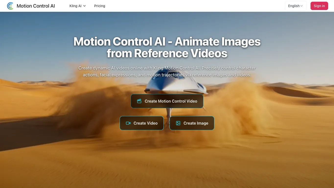 Motion Control AI official homepage screenshot