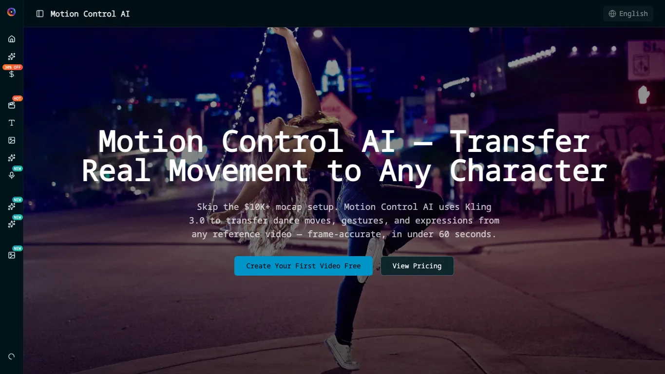 Motion Control AI official homepage screenshot