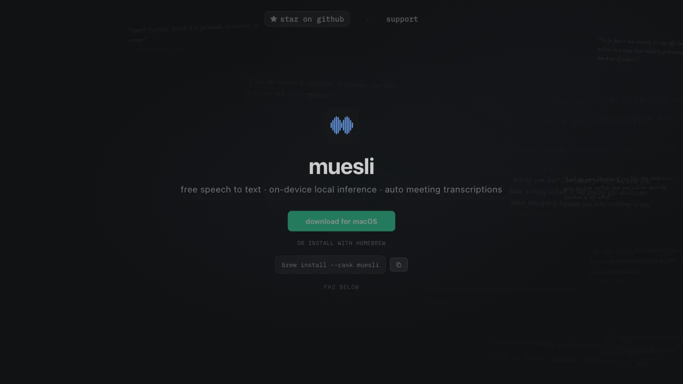 Muesli official homepage screenshot