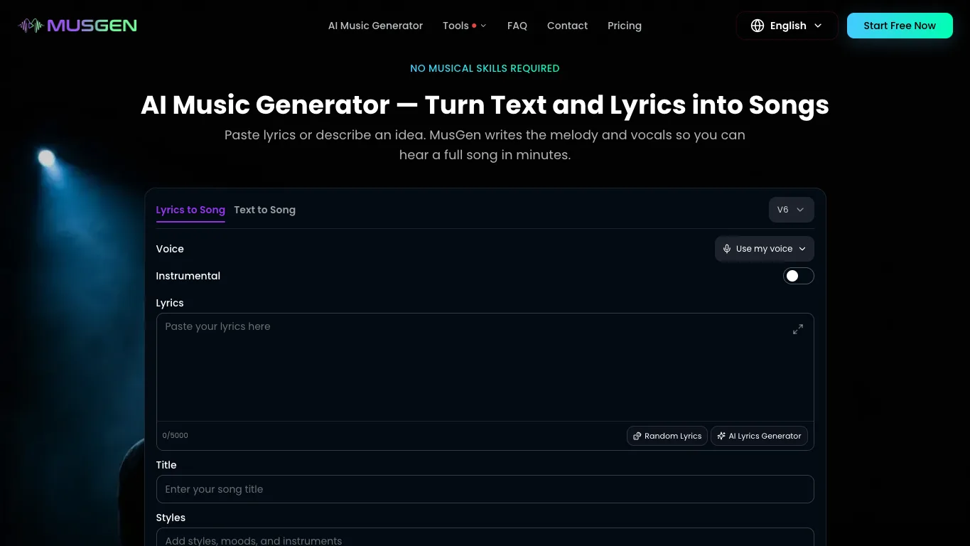 MusGen official homepage screenshot