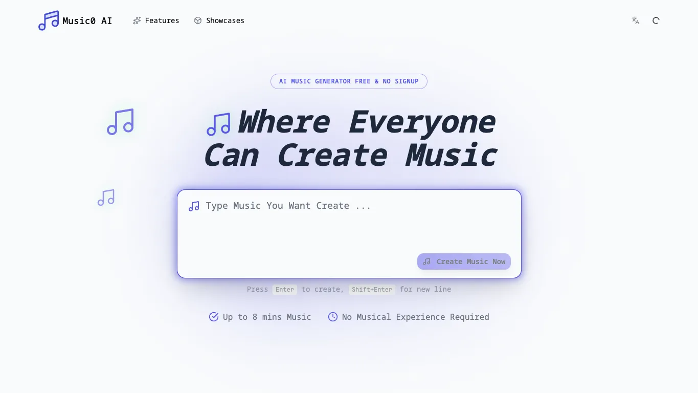 Music0 AI official homepage screenshot