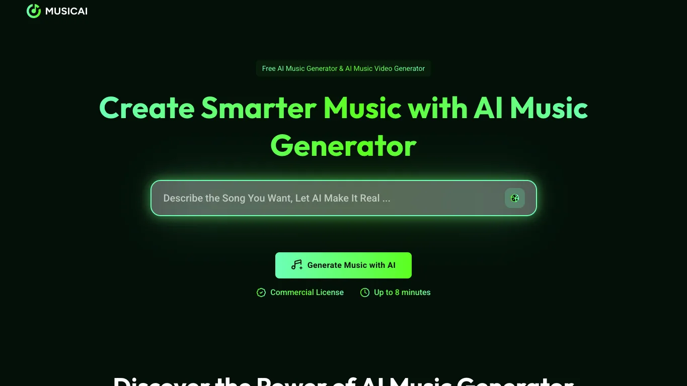 MusicAI official homepage screenshot