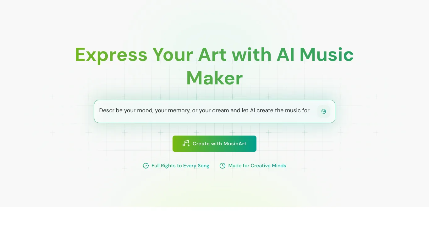 MusicArt AI official homepage screenshot
