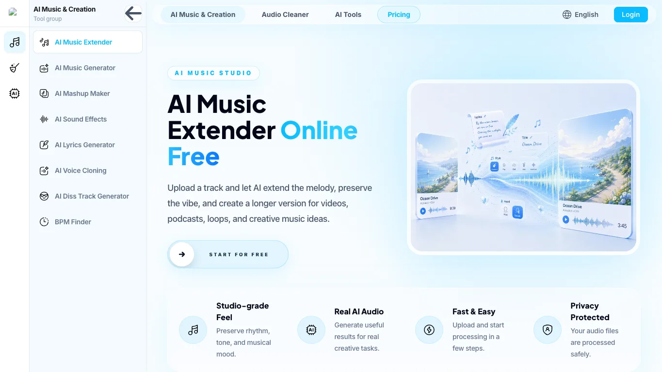 Music Extend official homepage screenshot