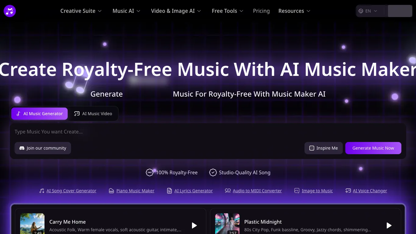 AI Music Maker official homepage screenshot