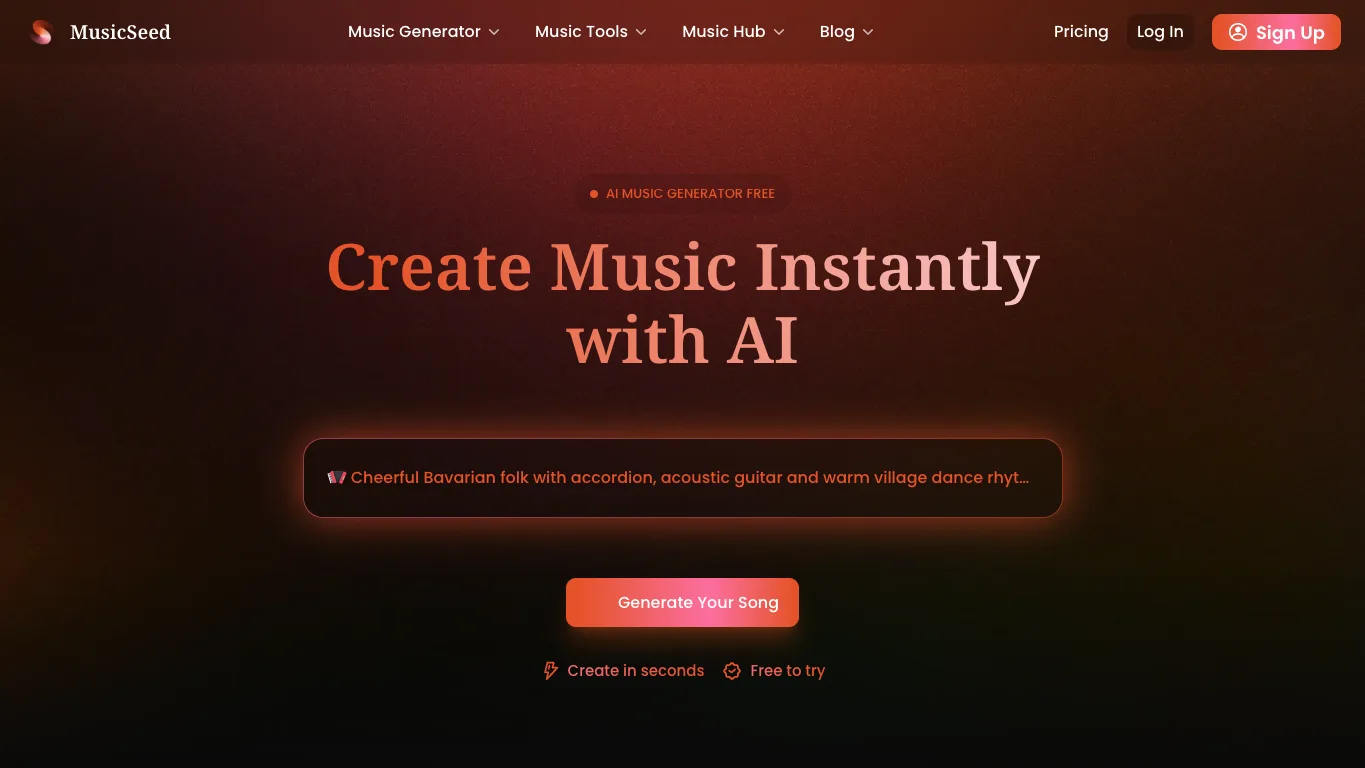 MusicSeed official homepage screenshot