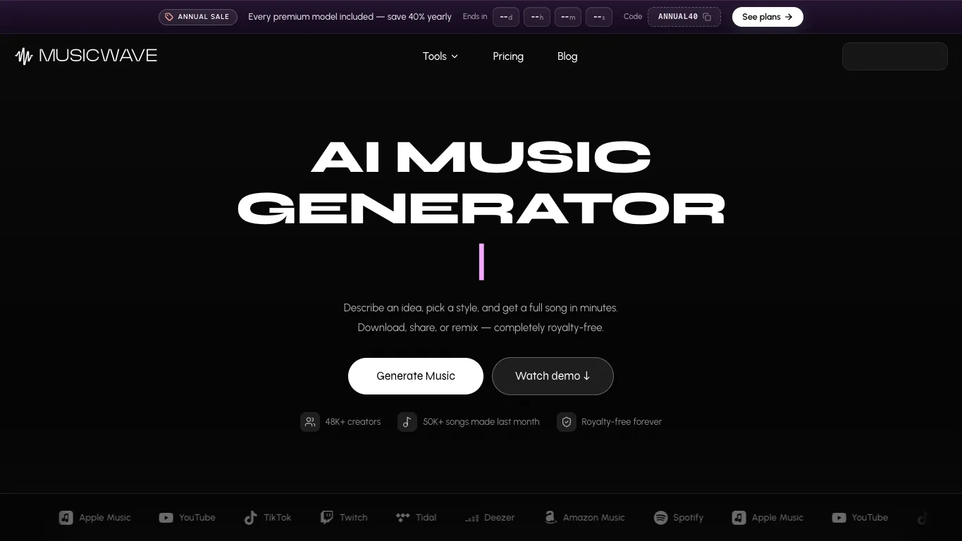 MusicWave official homepage screenshot