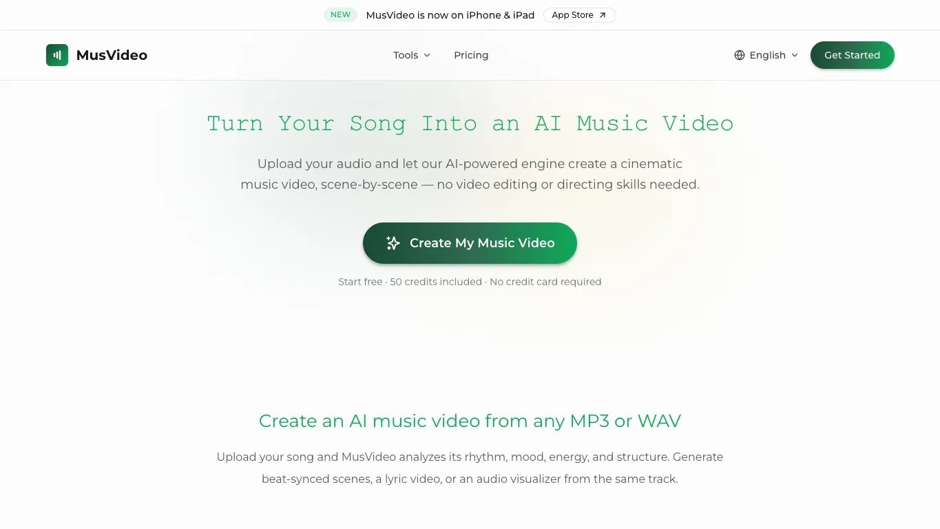 MusVideo official homepage screenshot