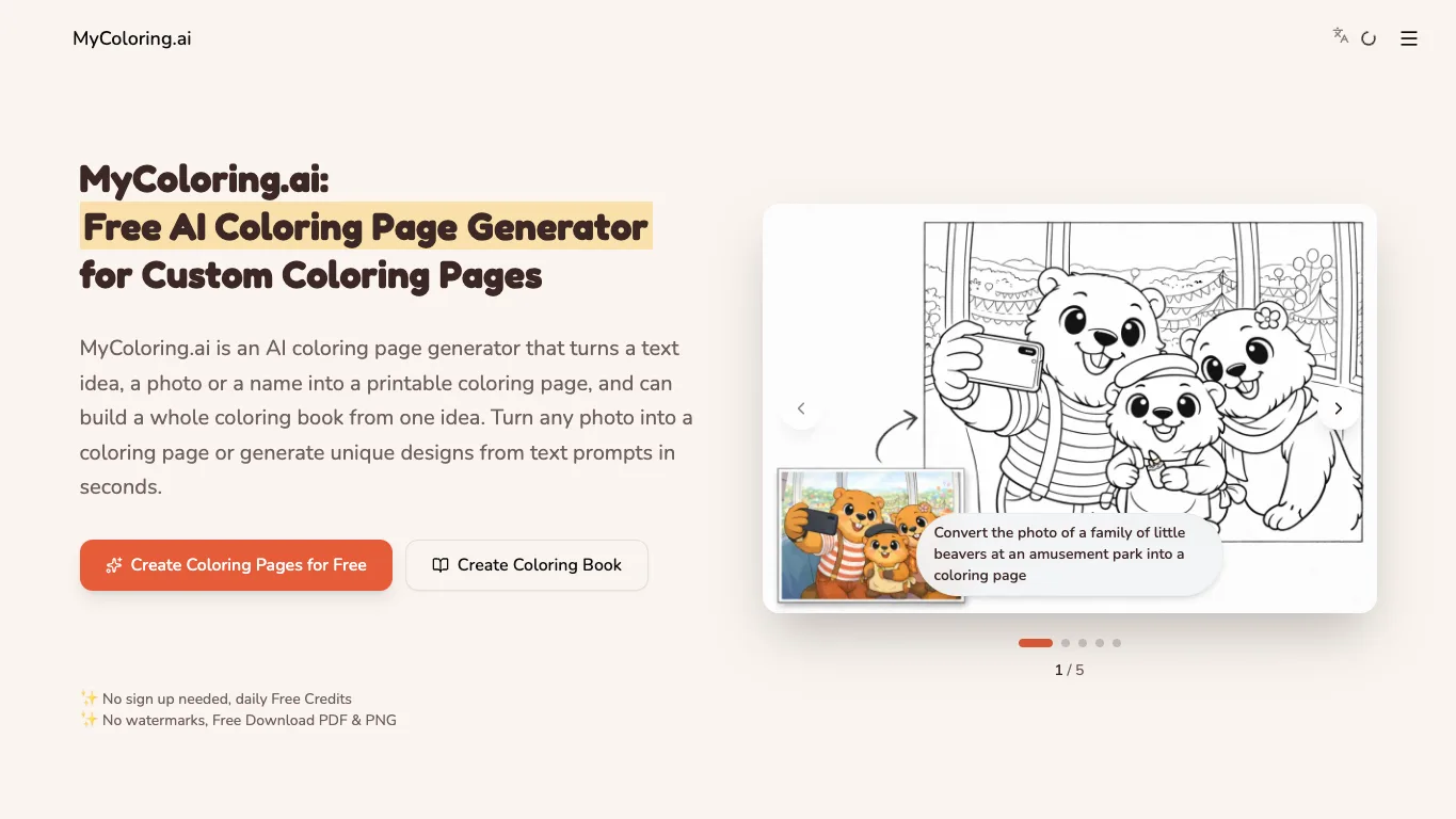 MyColoring.AI official homepage screenshot