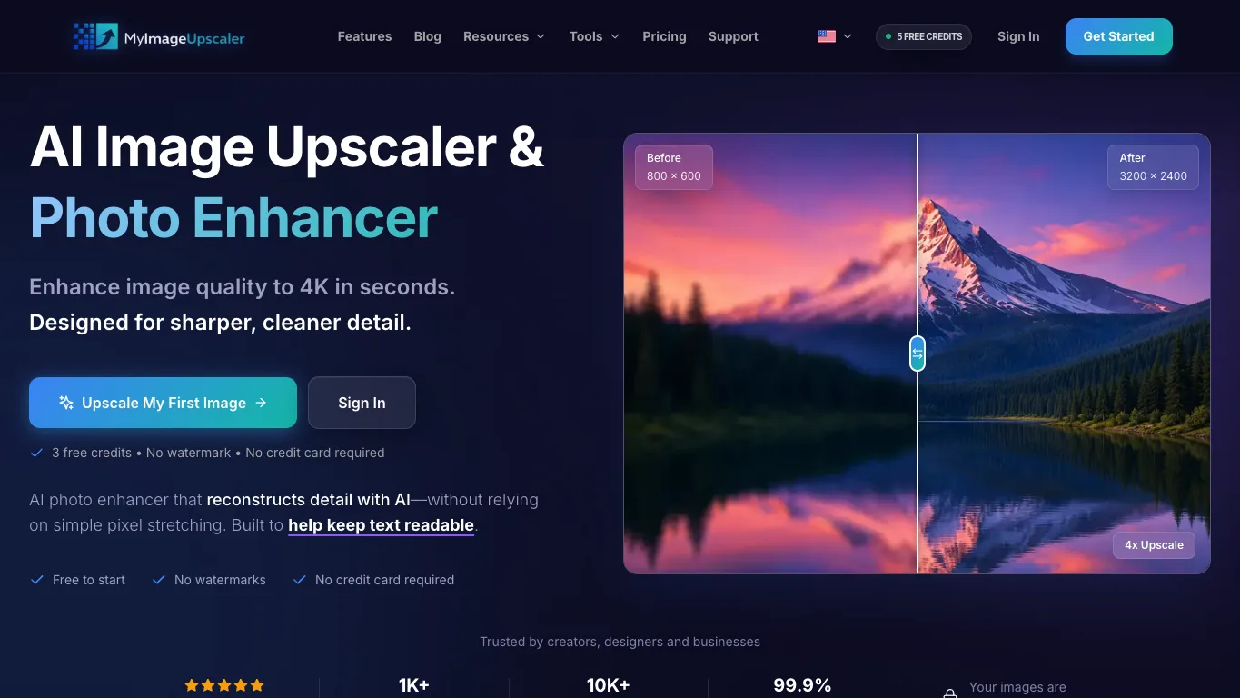 MyImageUpscaler official homepage screenshot