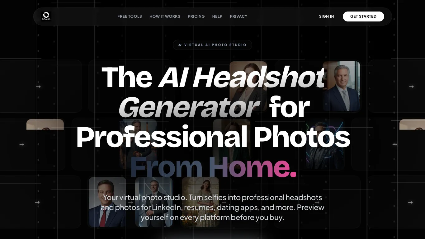 MyPhotoAI official homepage screenshot