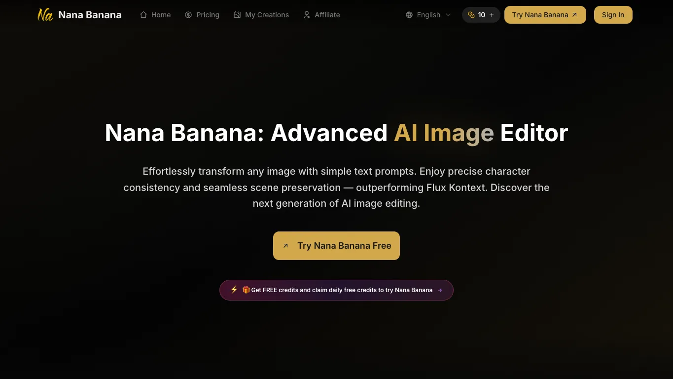Nana Banana website homepage screenshot