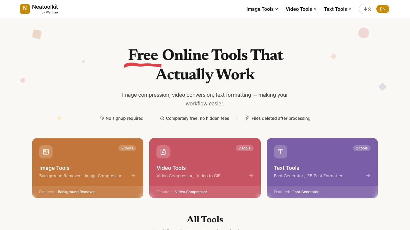 Neatoolkit official homepage screenshot