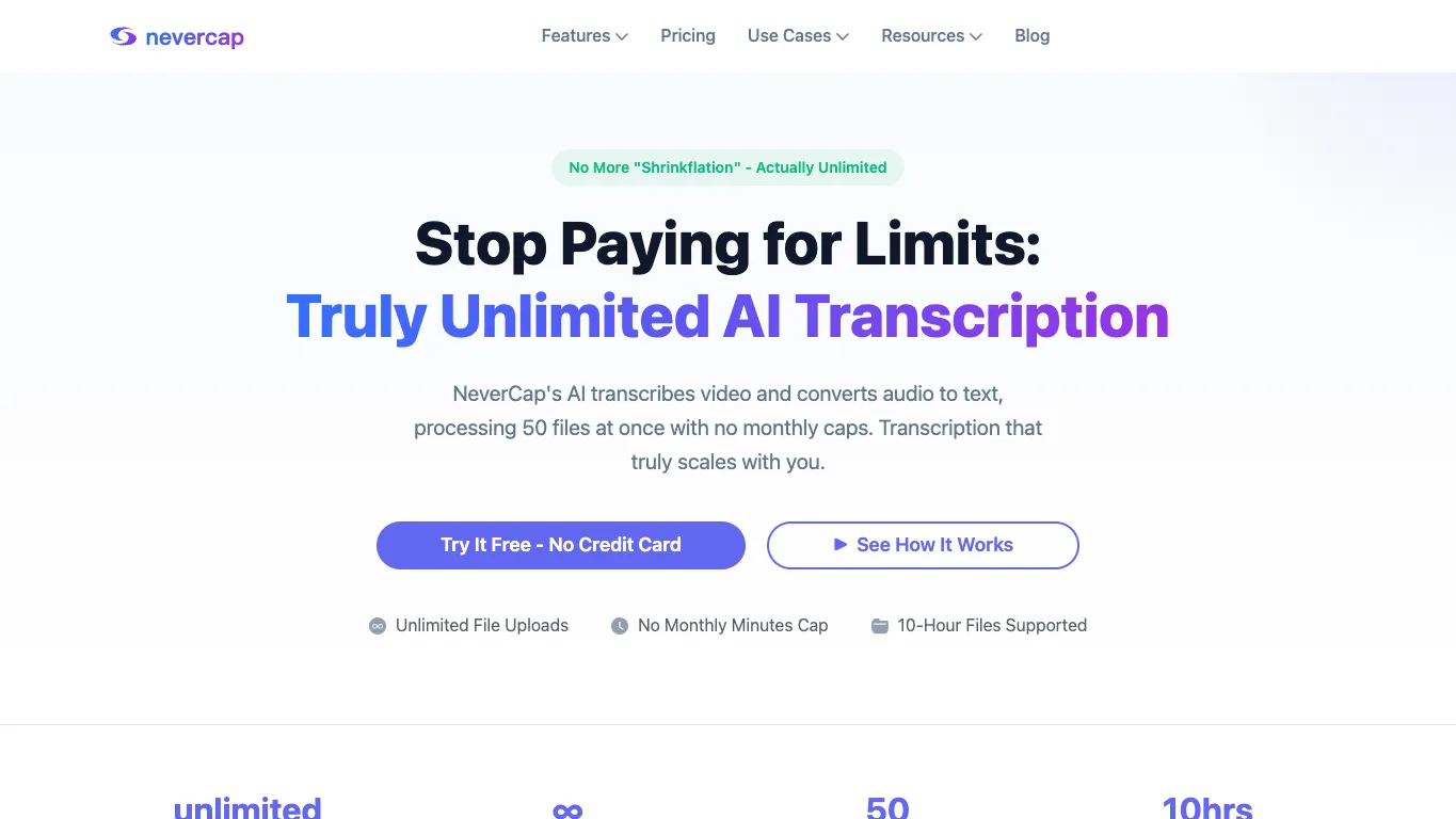 NeverCap official homepage screenshot