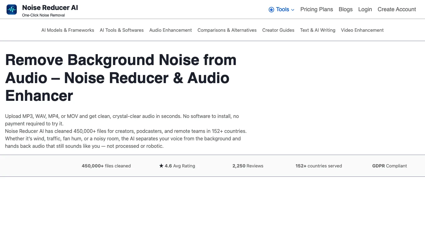 Noise Reducer AI official homepage screenshot