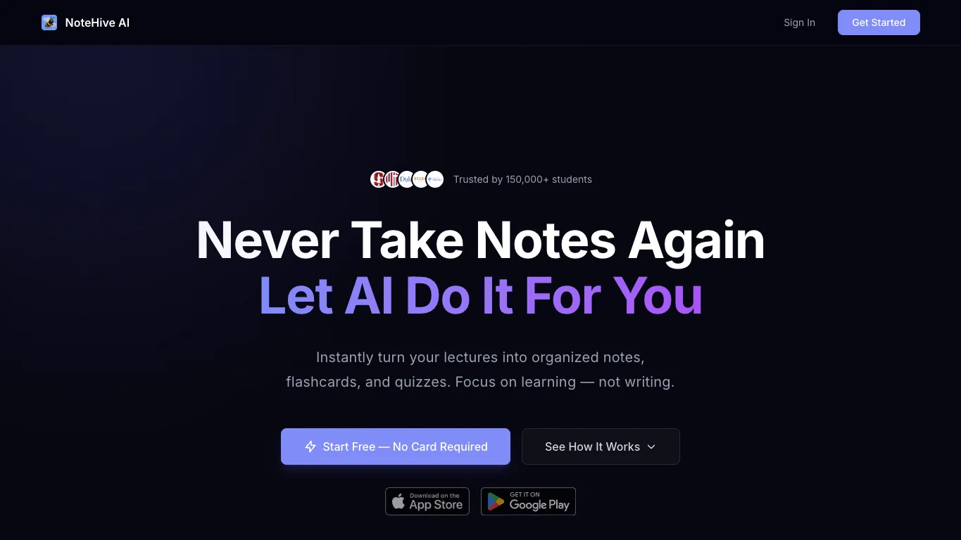 NoteHive AI official homepage screenshot