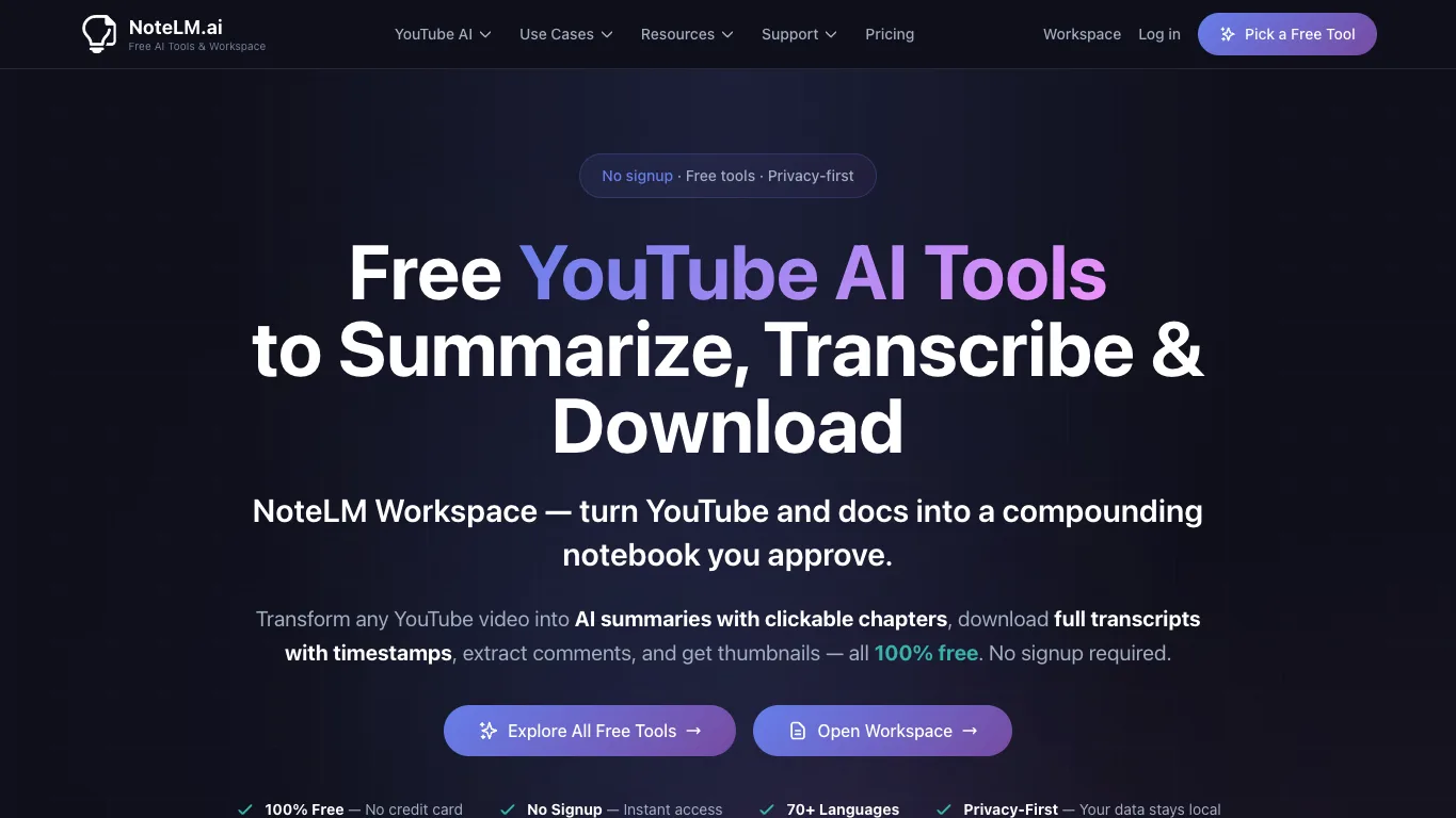 NoteLM.ai official homepage screenshot