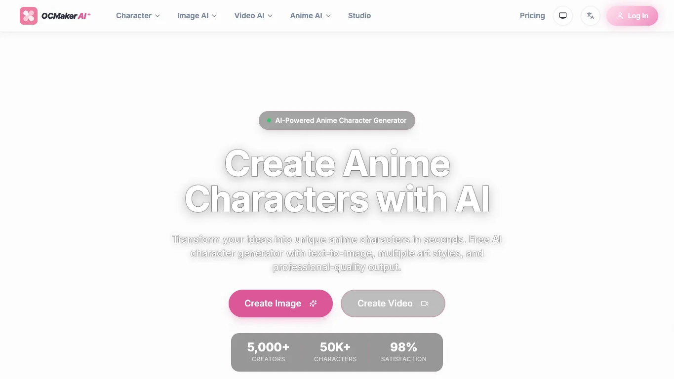 OC Maker AI official homepage screenshot