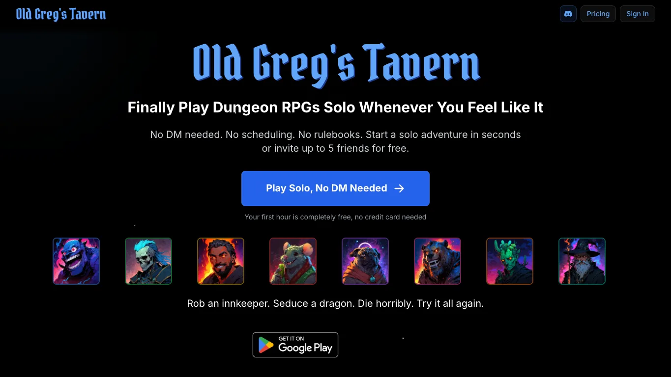 Old Greg's Tavern official homepage screenshot