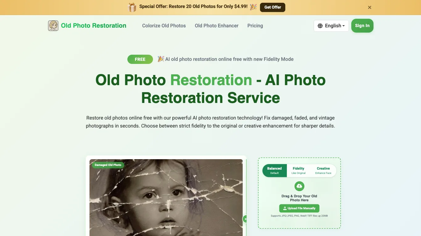 Old Photo Restoration official homepage screenshot