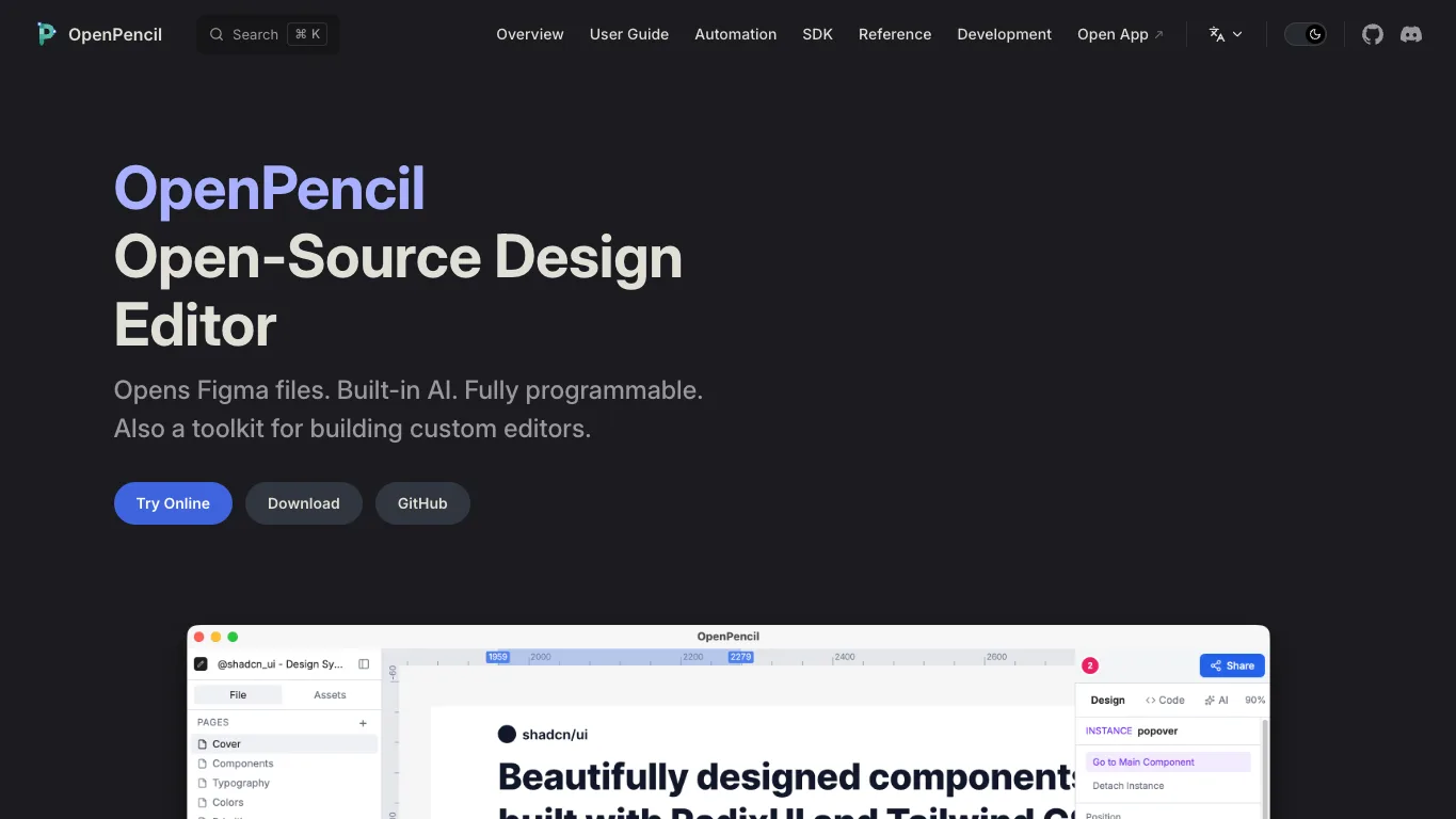 OpenPencil official homepage screenshot