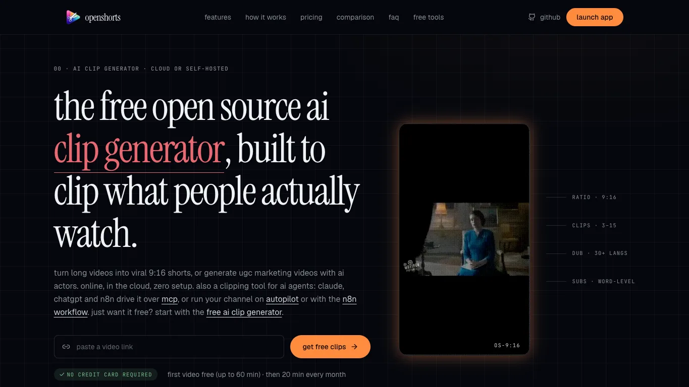 OpenShorts official homepage screenshot