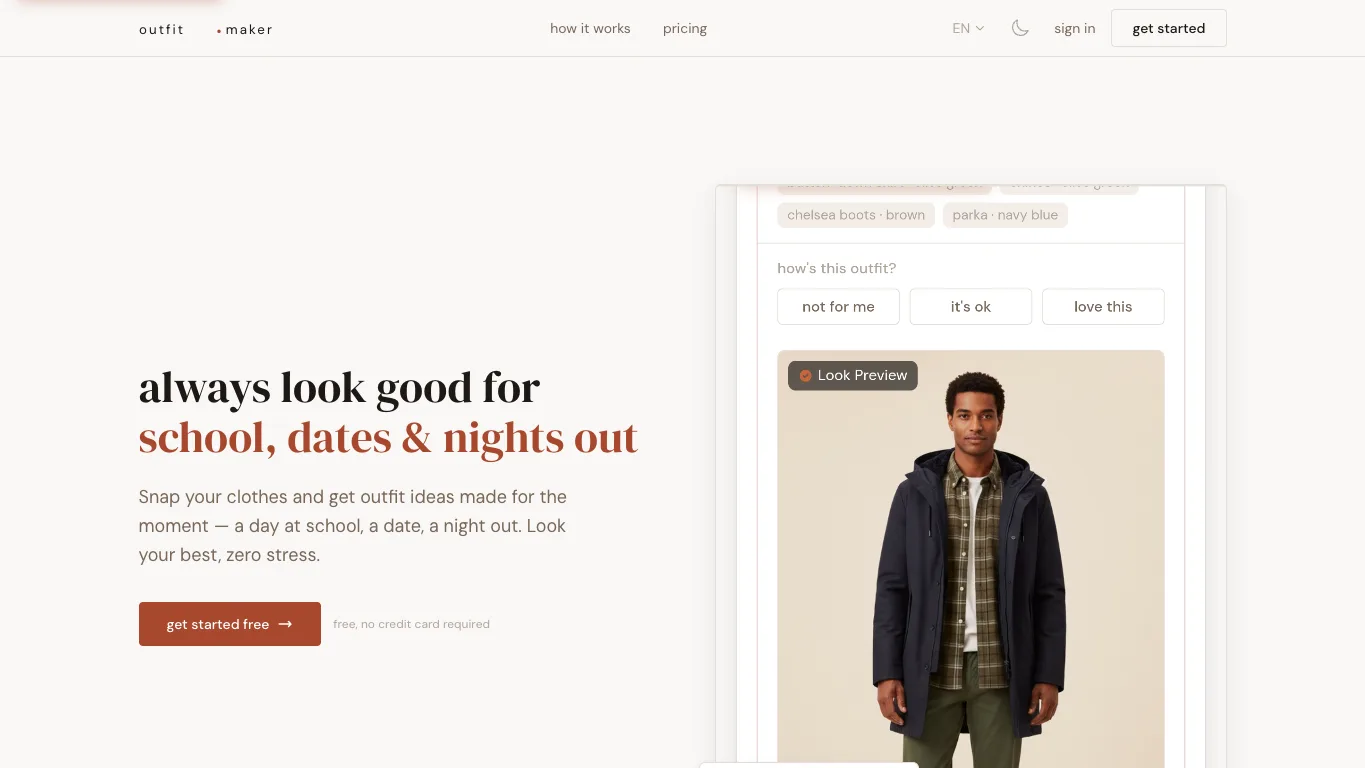OutfitMaker.ai official homepage screenshot