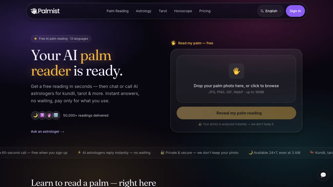 Palmist official homepage screenshot