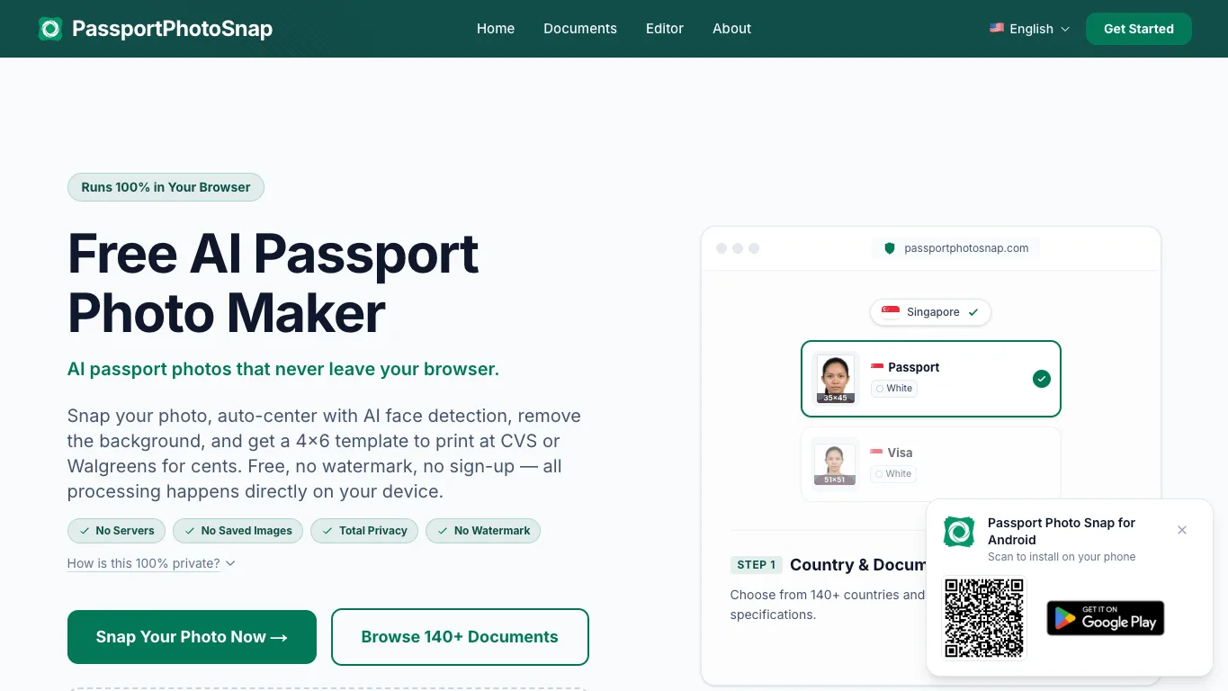 Passport Photo Snap official homepage screenshot