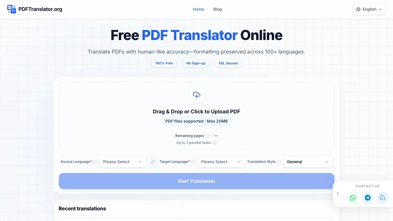 PDFTranslator.org official homepage screenshot